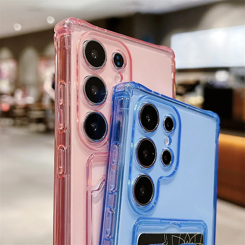 Geanta pentru carduri Husa transparenta rezistenta la socuri pentru telefon pentru Samsung Galaxy S24 S23 S22 S21 Plus Ultra S20 S21 S23 FE Husa din silicon moale TPU