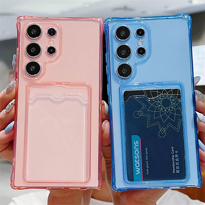 Geanta pentru carduri Husa transparenta rezistenta la socuri pentru telefon pentru Samsung Galaxy S24 S23 S22 S21 Plus Ultra S20 S21 S23 FE Husa din silicon moale TPU