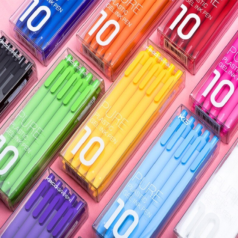 Pixuri cu gel Kawaii Kaco 10 culori канцелярия 0,5 MM cerneală neagră/culoare Caneta Papetarie retractabilă Scriere netedă pentru jurnale