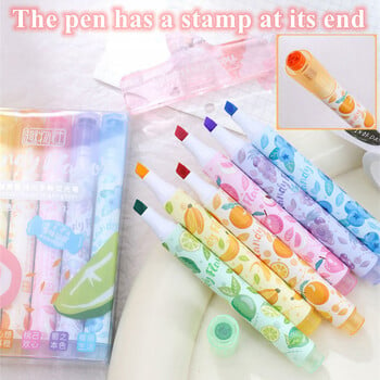 Creative Fruit Scented Highlighter Soft Tip Pens with Stamp for DIY Journaling Σημειώσεις μαθητών για επισήμανση και σήμανση