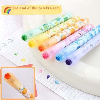 Creative Fruit Scented Highlighter Soft Tip Pens with Stamp for DIY Journaling Σημειώσεις μαθητών για επισήμανση και σήμανση