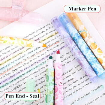 Creative Fruit Scented Highlighter Soft Tip Pens with Stamp for DIY Journaling Σημειώσεις μαθητών για επισήμανση και σήμανση