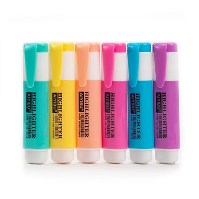 6 spalvos / rinkinys Kawaii Oblique Highlighters Didelės talpos studentų spalvoti matiniai fluorescenciniai užrašai PenThick žymekliai