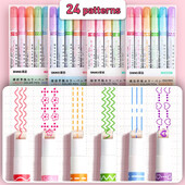 6/12/18/24Pcs Flower Line Oblik Highlighter Pen Roller Tip Curve Liner Marker Kawaii pribor za školski uredski pribor Darovi