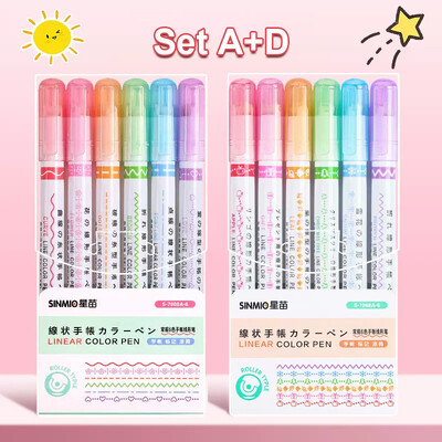 6/12/18/24Pcs Flower Line Oblik Highlighter Pen Roller Tip Curve Liner Marker Kawaii pribor za školski uredski pribor Darovi