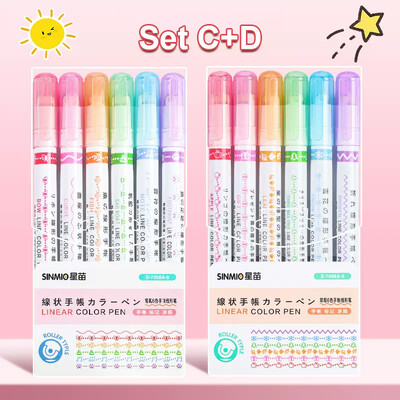 6/12/18/24Pcs Flower Line Oblik Highlighter Pen Roller Tip Curve Liner Marker Kawaii pribor za školski uredski pribor Darovi