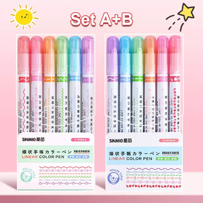 6/12/18/24Pcs Flower Line Oblik Highlighter Pen Roller Tip Curve Liner Marker Kawaii pribor za školski uredski pribor Darovi