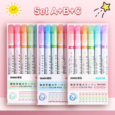 6/12/18/24Pcs Flower Line Oblik Highlighter Pen Roller Tip Curve Liner Marker Kawaii pribor za školski uredski pribor Darovi
