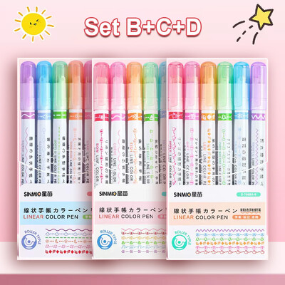 6/12/18/24Pcs Flower Line Oblik Highlighter Pen Roller Tip Curve Liner Marker Kawaii pribor za školski uredski pribor Darovi
