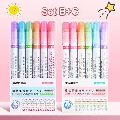 6/12/18/24Pcs Flower Line Oblik Highlighter Pen Roller Tip Curve Liner Marker Kawaii pribor za školski uredski pribor Darovi