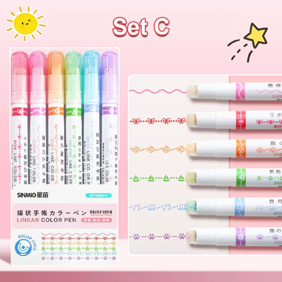 6/12/18/24Pcs Flower Line Oblik Highlighter Pen Roller Tip Curve Liner Marker Kawaii pribor za školski uredski pribor Darovi