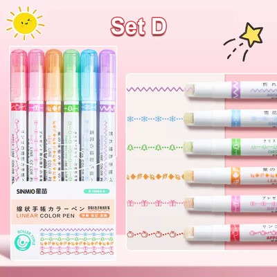 6/12/18/24Pcs Flower Line Oblik Highlighter Pen Roller Tip Curve Liner Marker Kawaii pribor za školski uredski pribor Darovi