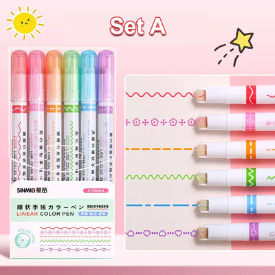 6/12/18/24Pcs Flower Line Oblik Highlighter Pen Roller Tip Curve Liner Marker Kawaii pribor za školski uredski pribor Darovi