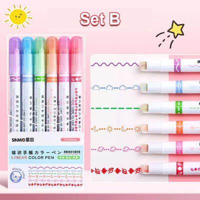 6/12/18/24Pcs Flower Line Oblik Highlighter Pen Roller Tip Curve Liner Marker Kawaii pribor za školski uredski pribor Darovi