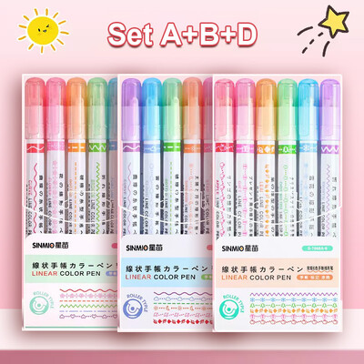 6/12/18/24Pcs Flower Line Oblik Highlighter Pen Roller Tip Curve Liner Marker Kawaii pribor za školski uredski pribor Darovi
