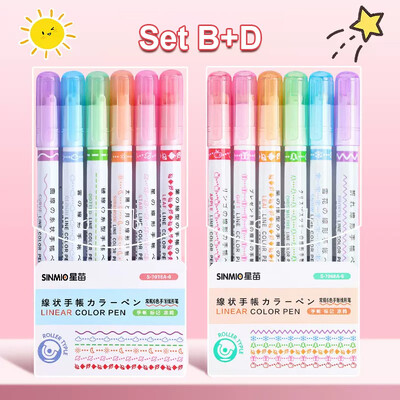 6/12/18/24Pcs Flower Line Oblik Highlighter Pen Roller Tip Curve Liner Marker Kawaii pribor za školski uredski pribor Darovi