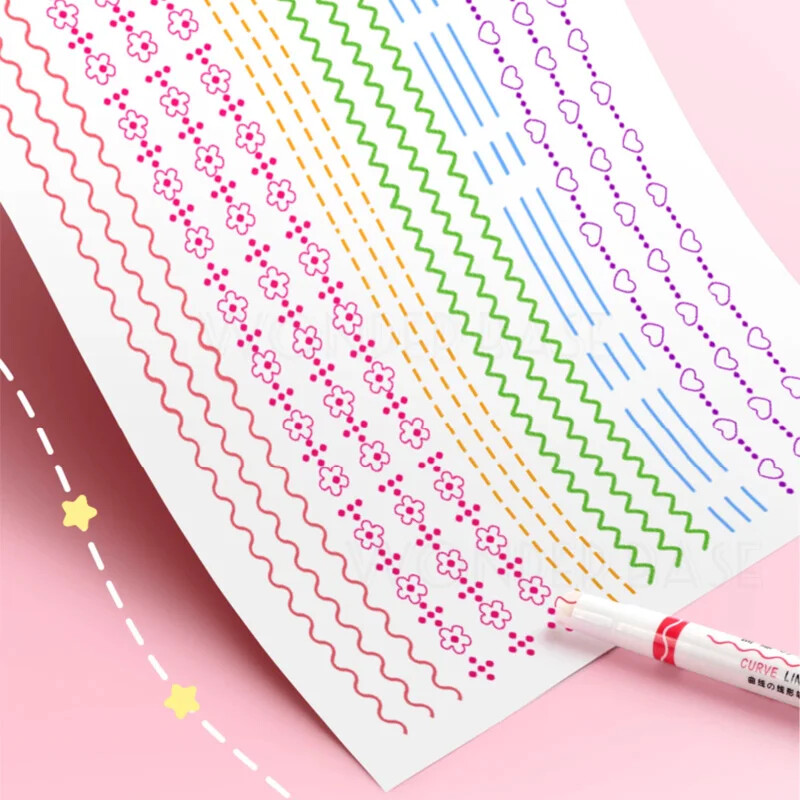 6/12/18/24Pcs Flower Line Oblik Highlighter Pen Roller Tip Curve Liner Marker Kawaii pribor za školski uredski pribor Darovi