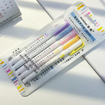 5-pakendiline kahe otsaga maheda joonega esiletõstjate komplekt, pastelsed värvid (peened + paksud kaheotsalised) ajakirjanduse, kunstikalligraafia ja esiletõstmise jaoks