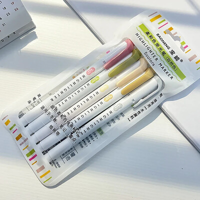 5-pakendiline kahe otsaga maheda joonega esiletõstjate komplekt, pastelsed värvid (peened + paksud kaheotsalised) ajakirjanduse, kunstikalligraafia ja esiletõstmise jaoks