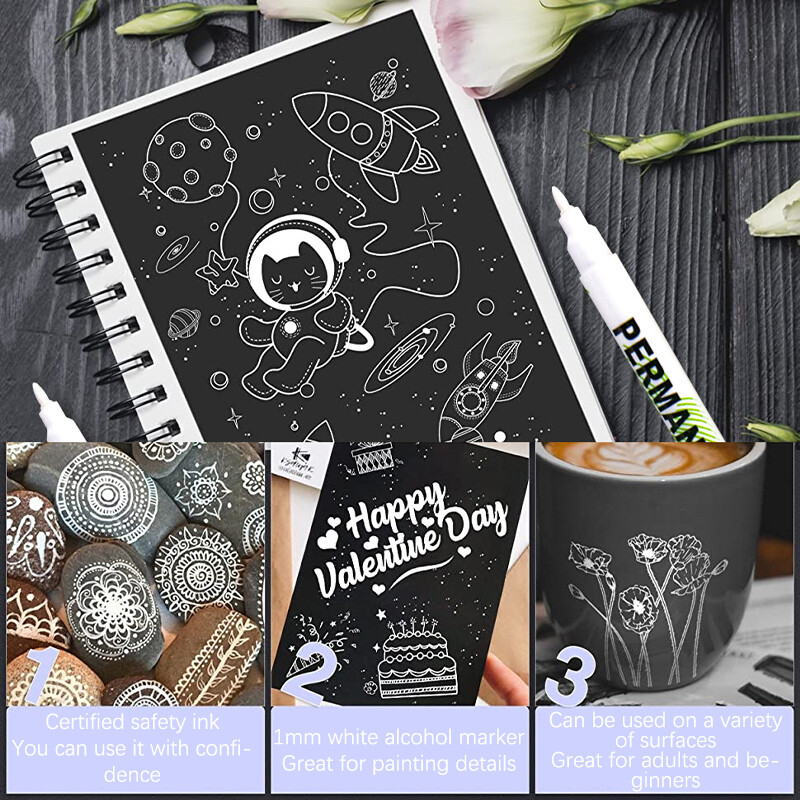 2 vnt. 1,0 mm balti nuolatiniai žymekliai rašikliai gilių skylių žymeklis, skirtas medienai, uolienai, plastikui, odai, stiklui, akmeniui, metalui