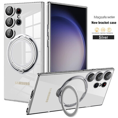 „Samsung Galaxy S23 Ultra S22 Plus S20FE S23 S22 Case“ 360° stovo laikiklio magnetas „Magsafe“ belaidis įkrovimas, smūgiams atsparus minkštas dangtelis