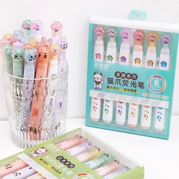 6 τμχ Cute Cat Claw Pastel Color Highlighters Kawaii Σχέδιο Τέχνης Επισημάνσεις Μαρκαδόροι Φθορίζον στυλό Δώρα Σχολική γραφική ύλη