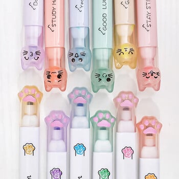 6 τμχ Cute Cat Claw Pastel Color Highlighters Kawaii Σχέδιο Τέχνης Επισημάνσεις Μαρκαδόροι Φθορίζον στυλό Δώρα Σχολική γραφική ύλη