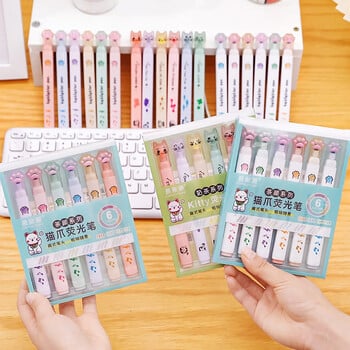 6 τμχ Cute Cat Claw Pastel Color Highlighters Kawaii Σχέδιο Τέχνης Επισημάνσεις Μαρκαδόροι Φθορίζον στυλό Δώρα Σχολική γραφική ύλη