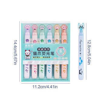 6 τμχ Cute Cat Claw Pastel Color Highlighters Kawaii Σχέδιο Τέχνης Επισημάνσεις Μαρκαδόροι Φθορίζον στυλό Δώρα Σχολική γραφική ύλη