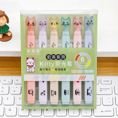 6Pcs Cute Cat Claw Markeri pastelnih boja Kawaii Drawing Art Markeri Markeri Fluorescentna olovka Darovi Školski pribor
