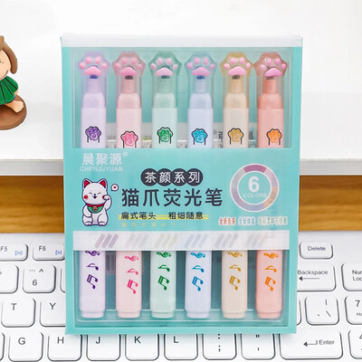 6Pcs Cute Cat Claw Markeri pastelnih boja Kawaii Drawing Art Markeri Markeri Fluorescentna olovka Darovi Školski pribor