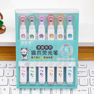 6Pcs Cute Cat Claw Markeri pastelnih boja Kawaii Drawing Art Markeri Markeri Fluorescentna olovka Darovi Školski pribor