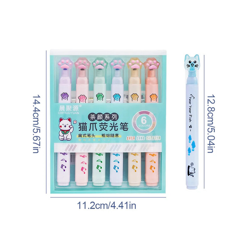6Pcs Cute Cat Claw Markeri pastelnih boja Kawaii Drawing Art Markeri Markeri Fluorescentna olovka Darovi Školski pribor