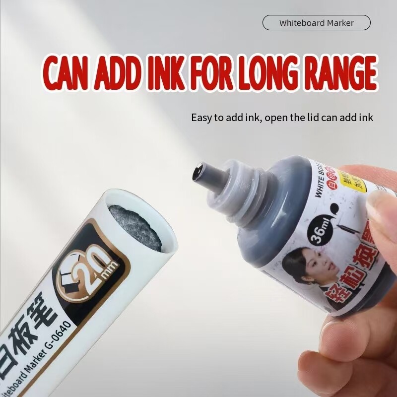 20 mm ypač didelės talpos plačios galvutės, nutrinamos rašalo pridedant baltos lentos žymeklis Biuro reikmenys Vandens pagrindo lentos rašiklis