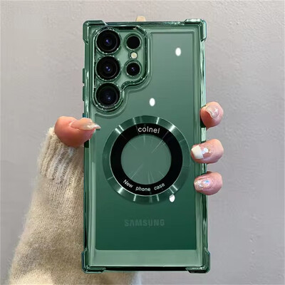 За калъфи за телефони Magsafe Plating за Samsung Galaxy S24 S23 S22 Ultra S21 Plus S20 FE 5G Note 20 Удароустойчив прозрачен магнитен капак