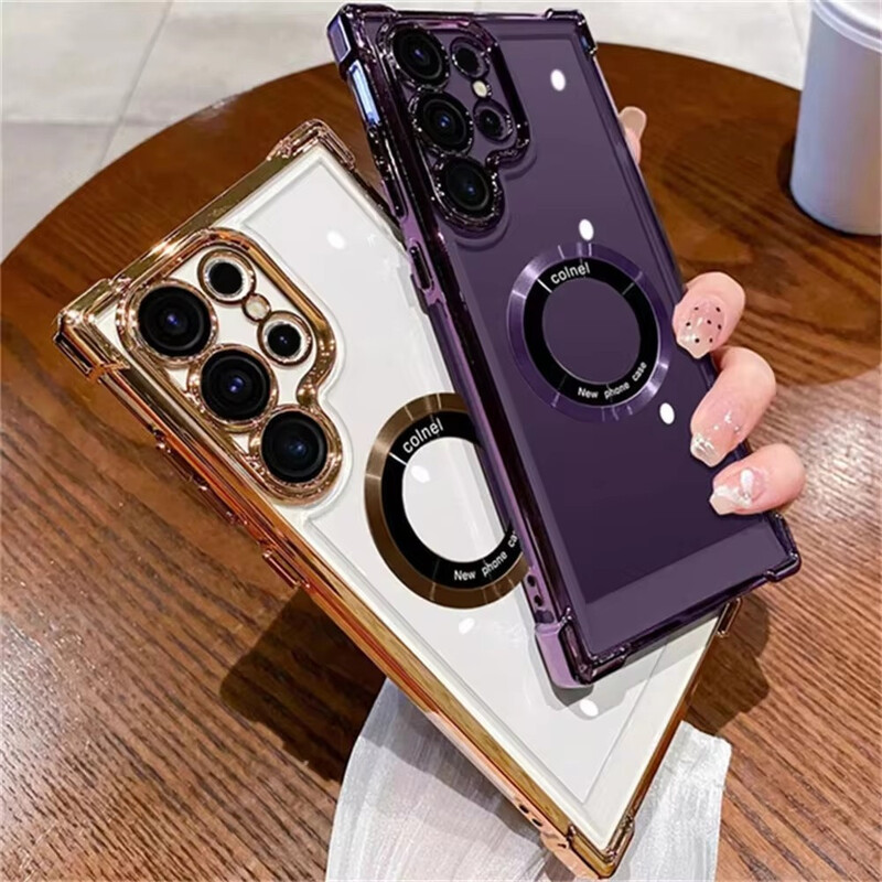 За калъфи за телефони Magsafe Plating за Samsung Galaxy S24 S23 S22 Ultra S21 Plus S20 FE 5G Note 20 Удароустойчив прозрачен магнитен капак