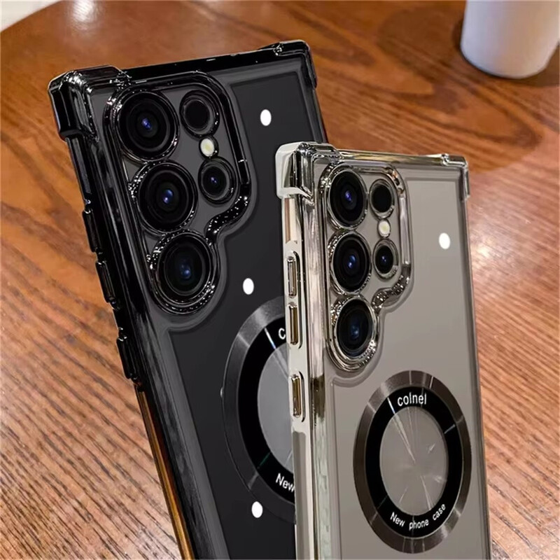 За калъфи за телефони Magsafe Plating за Samsung Galaxy S24 S23 S22 Ultra S21 Plus S20 FE 5G Note 20 Удароустойчив прозрачен магнитен капак