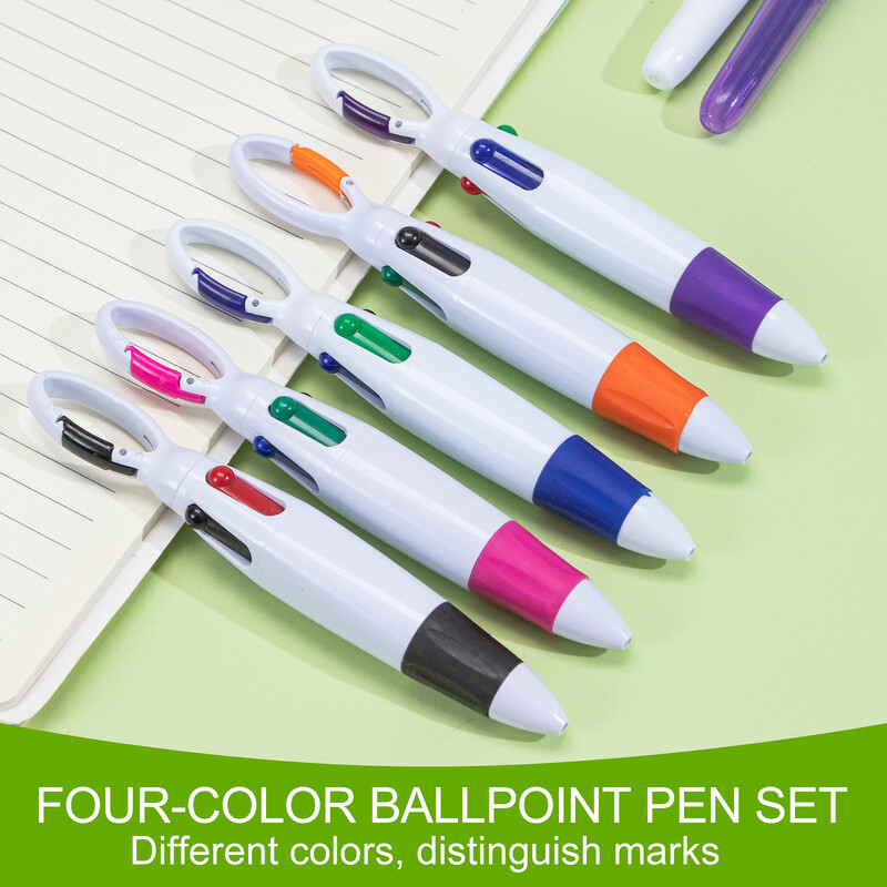 Пластмасова совалка 4 в 1 Закачалка за ремък Дебел Карабинер Химикалка с множество пълнители с мастило Пяна Химикалки с щипка за карабинер