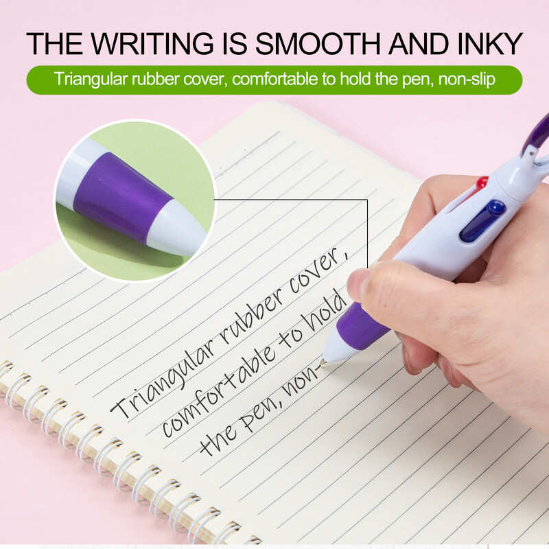 Пластмасова совалка 4 в 1 Закачалка за ремък Дебел Карабинер Химикалка с множество пълнители с мастило Пяна Химикалки с щипка за карабинер