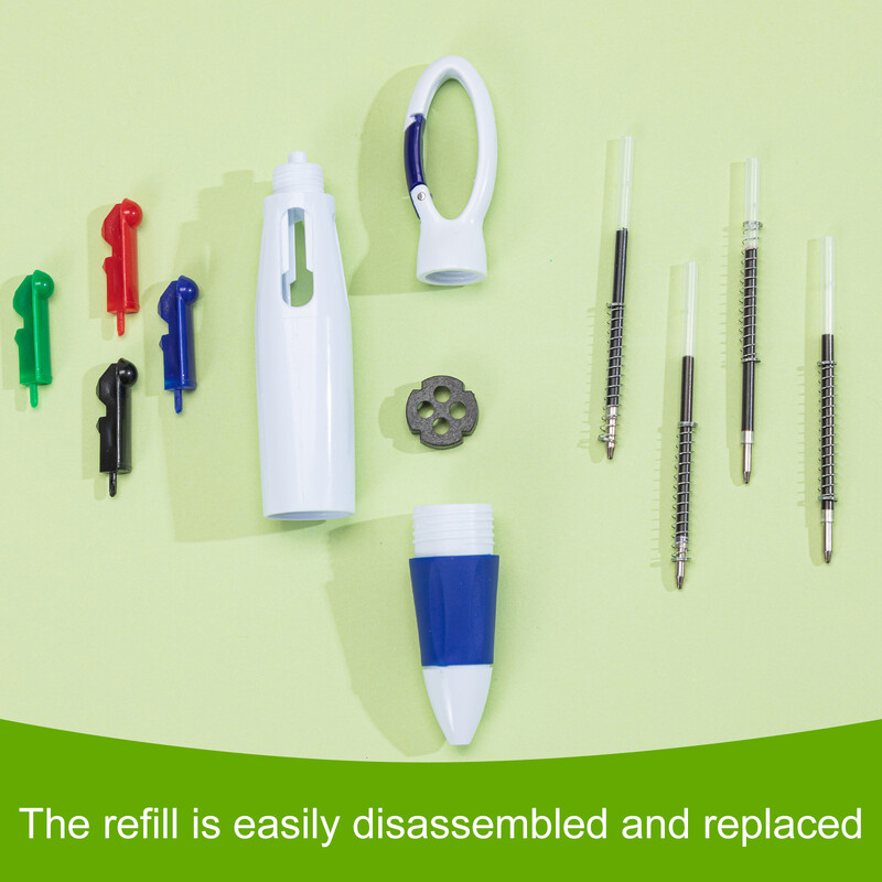 Пластмасова совалка 4 в 1 Закачалка за ремък Дебел Карабинер Химикалка с множество пълнители с мастило Пяна Химикалки с щипка за карабинер