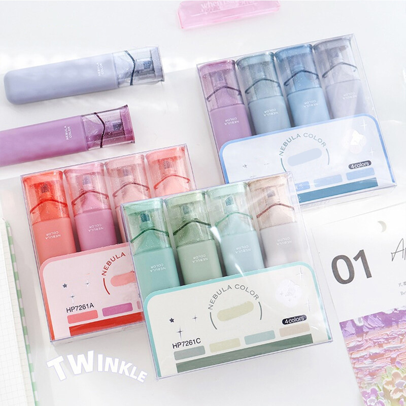 4 бр./компл. Цветен маркер Morandi Блестящ хайлайтър Гъвкава ширина на линията Маркери за художествено рисуване за студентски канцеларски материали