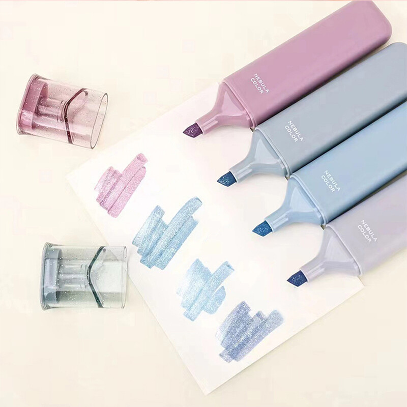 4 бр./компл. Цветен маркер Morandi Блестящ хайлайтър Гъвкава ширина на линията Маркери за художествено рисуване за студентски канцеларски материали