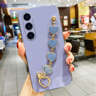 Luksuzna torbica s ljubavnim srcem i narukvicom za Samsung Galaxy S24 S23 S22 S21 S20 FE Plus Note20 A15 četvrtasta maska s lančićem za zapešće