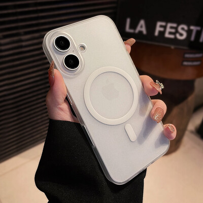 Матов калъф за телефон с магнитно безжично зареждане за iPhone 16 15 14 13 12 11 Pro Max Plus за Magsafe Удароустойчив твърд PC Прозрачен капак