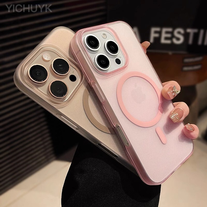 Матов калъф за телефон с магнитно безжично зареждане за iPhone 16 15 14 13 12 11 Pro Max Plus за Magsafe Удароустойчив твърд PC Прозрачен капак