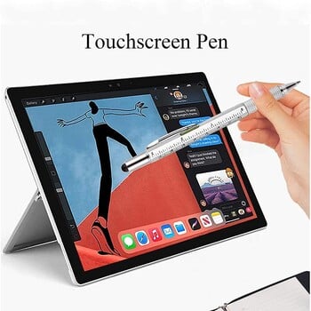 Πολυλειτουργικό στυλό αφής Stylus Capacitive στυλό με κατσαβίδι χάρακας Levelgauge Επαναγεμιζόμενο Μολύβι Ballpoint Multi Tools