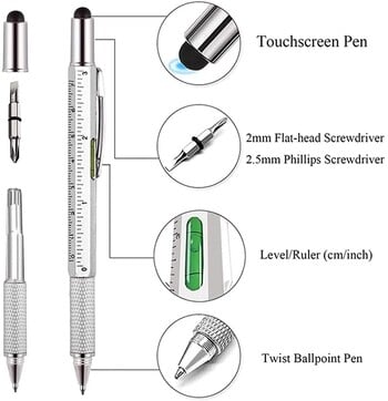 Πολυλειτουργικό στυλό αφής Stylus Capacitive στυλό με κατσαβίδι χάρακας Levelgauge Επαναγεμιζόμενο Μολύβι Ballpoint Multi Tools