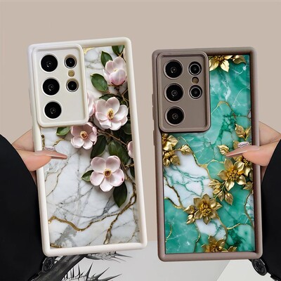 Мраморен калъф за телефон с цветя за Samsung Galaxy S24 Ultra S23 Ultra Note 20 Ultra S22 Plus S23 FE S20 FE S21 Меко покритие