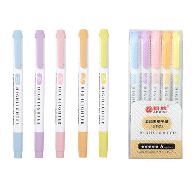 5 spalvos / dėžutė Spalvos Dviejų galvučių paryškinimo rašiklių rinkinys Fluorescentinis piešimo žymekliai Raiklių rašikliai Menas Mielos pastelinės raštinės reikmenys