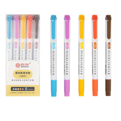 5 spalvos / dėžutė Spalvos Dviejų galvučių paryškinimo rašiklių rinkinys Fluorescentinis piešimo žymekliai Raiklių rašikliai Menas Mielos pastelinės raštinės reikmenys